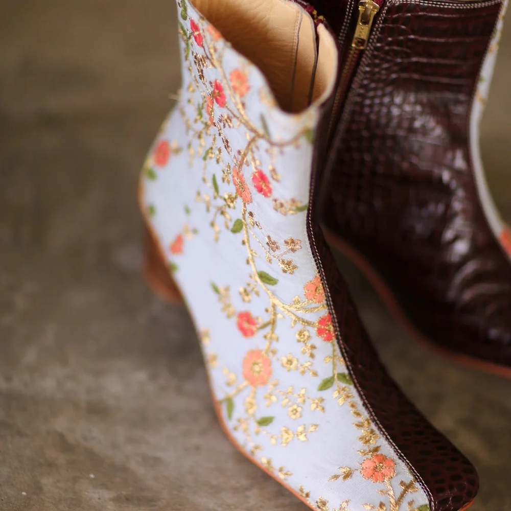 Momo Floral Embroidered Ankle Boots
